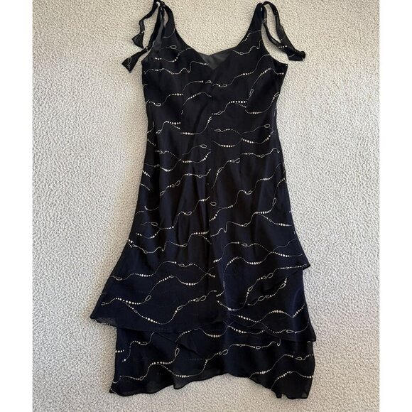 Evan-Picone Dress Black Sleeveless Midi Asymmetrical Dot Print Viscose - Picture 2 of 8